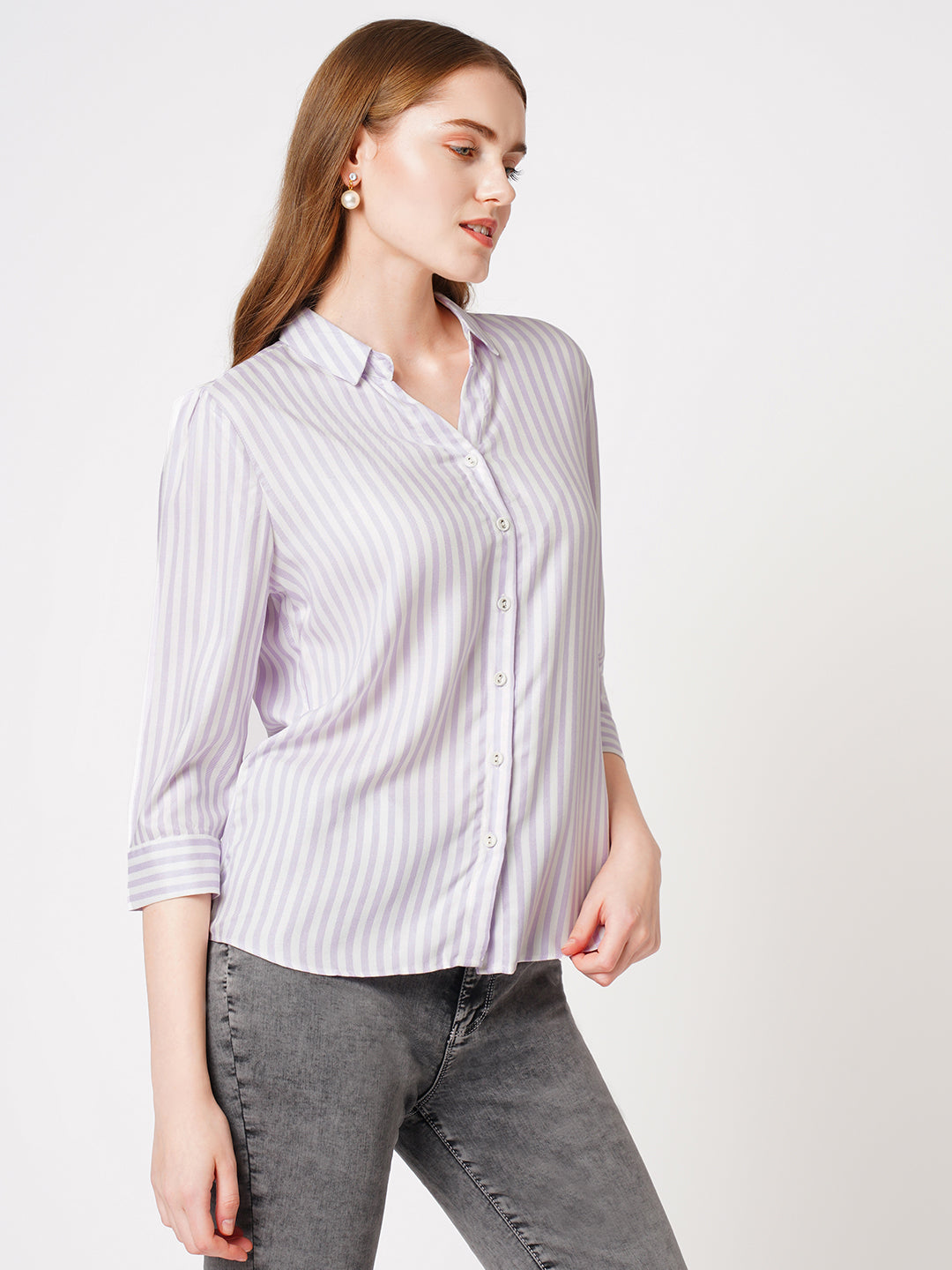 Women Lilac/White Striped Shirt