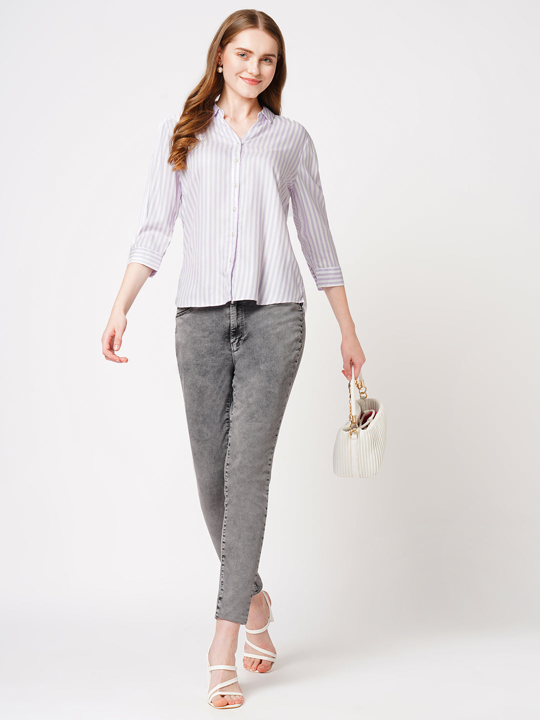 Women Lilac/White Striped Shirt