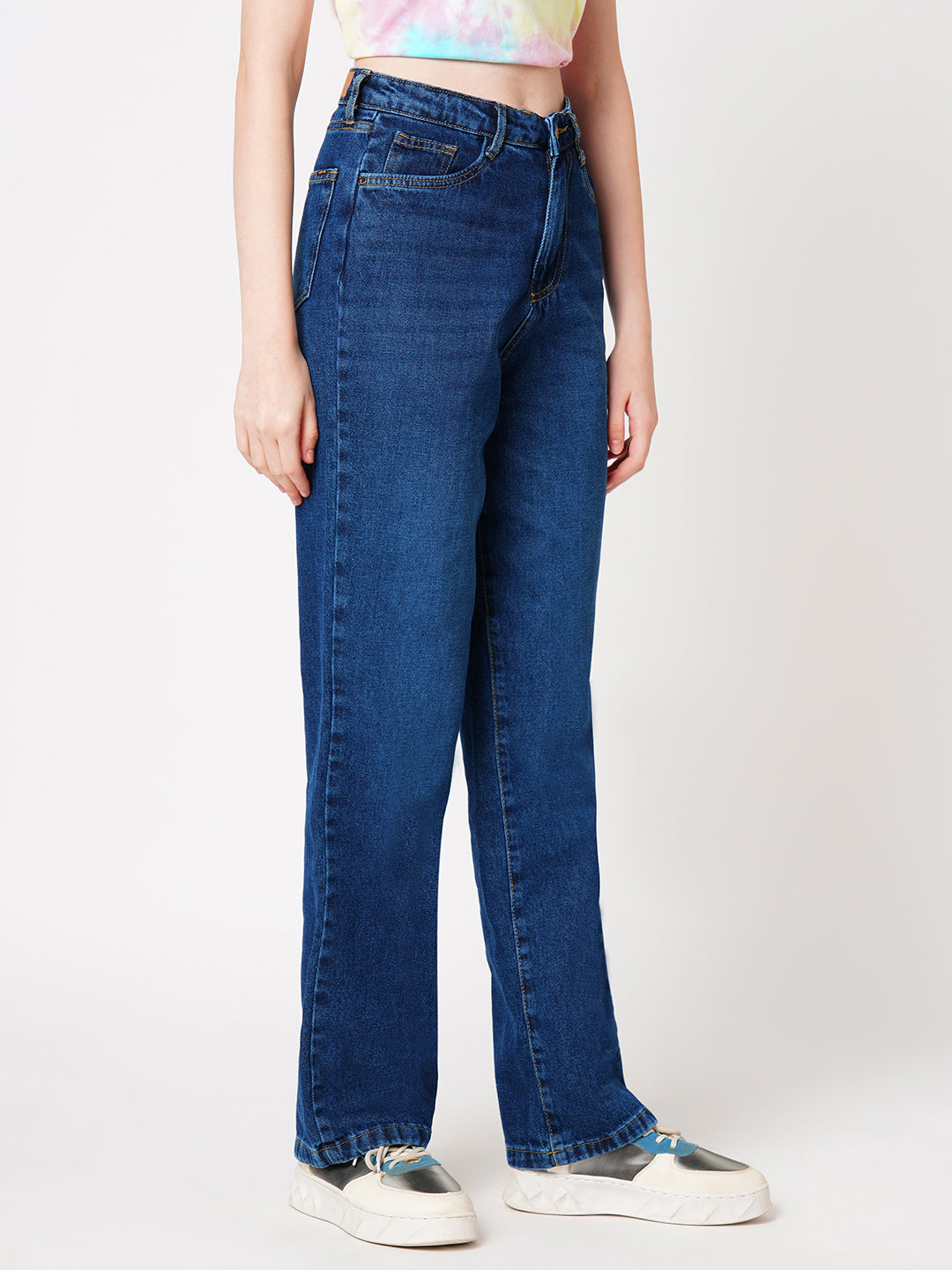 Women Blue High-Rise Straight Fit Jeans