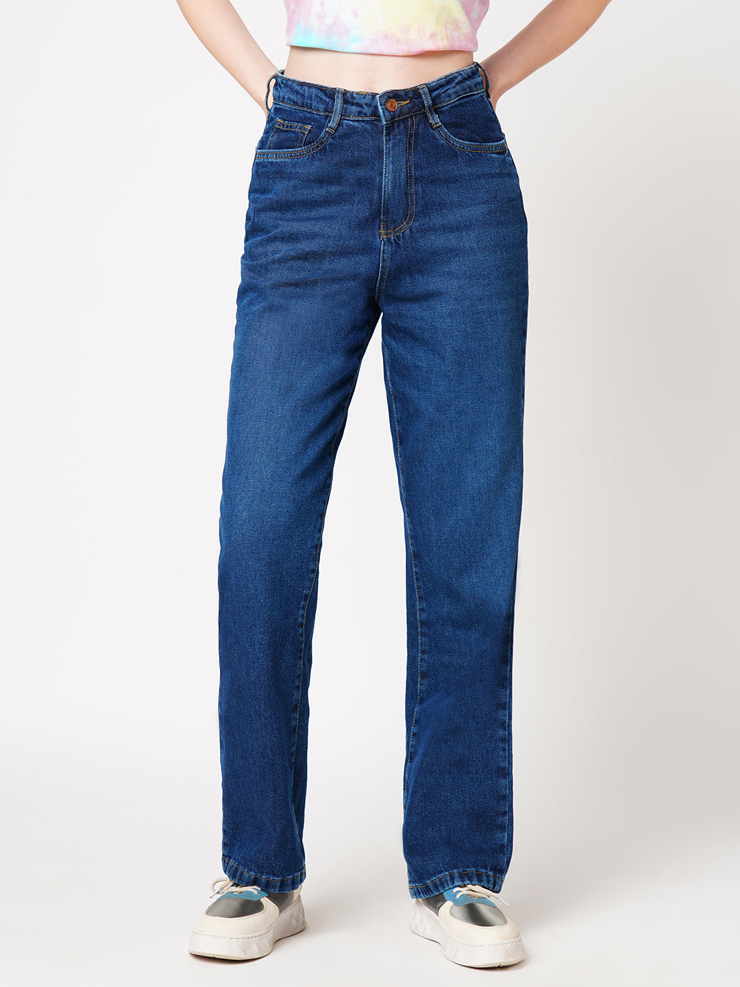 Women Blue High-Rise Straight Fit Jeans