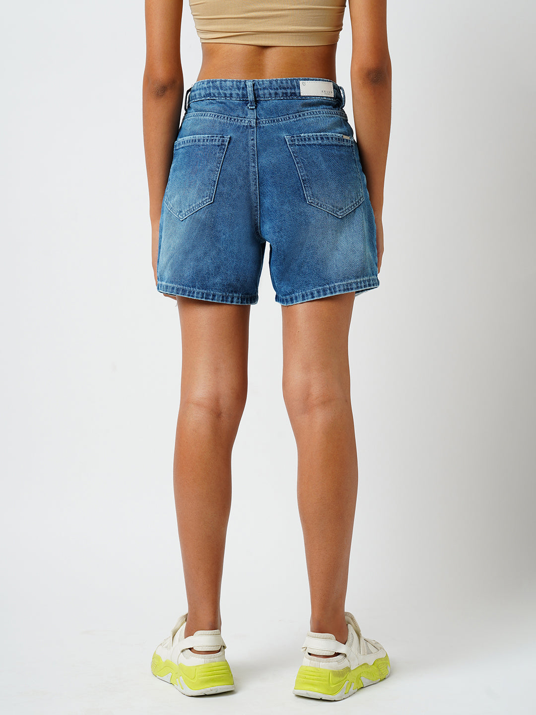 Women Light Blue High-Rise Slim Shorts