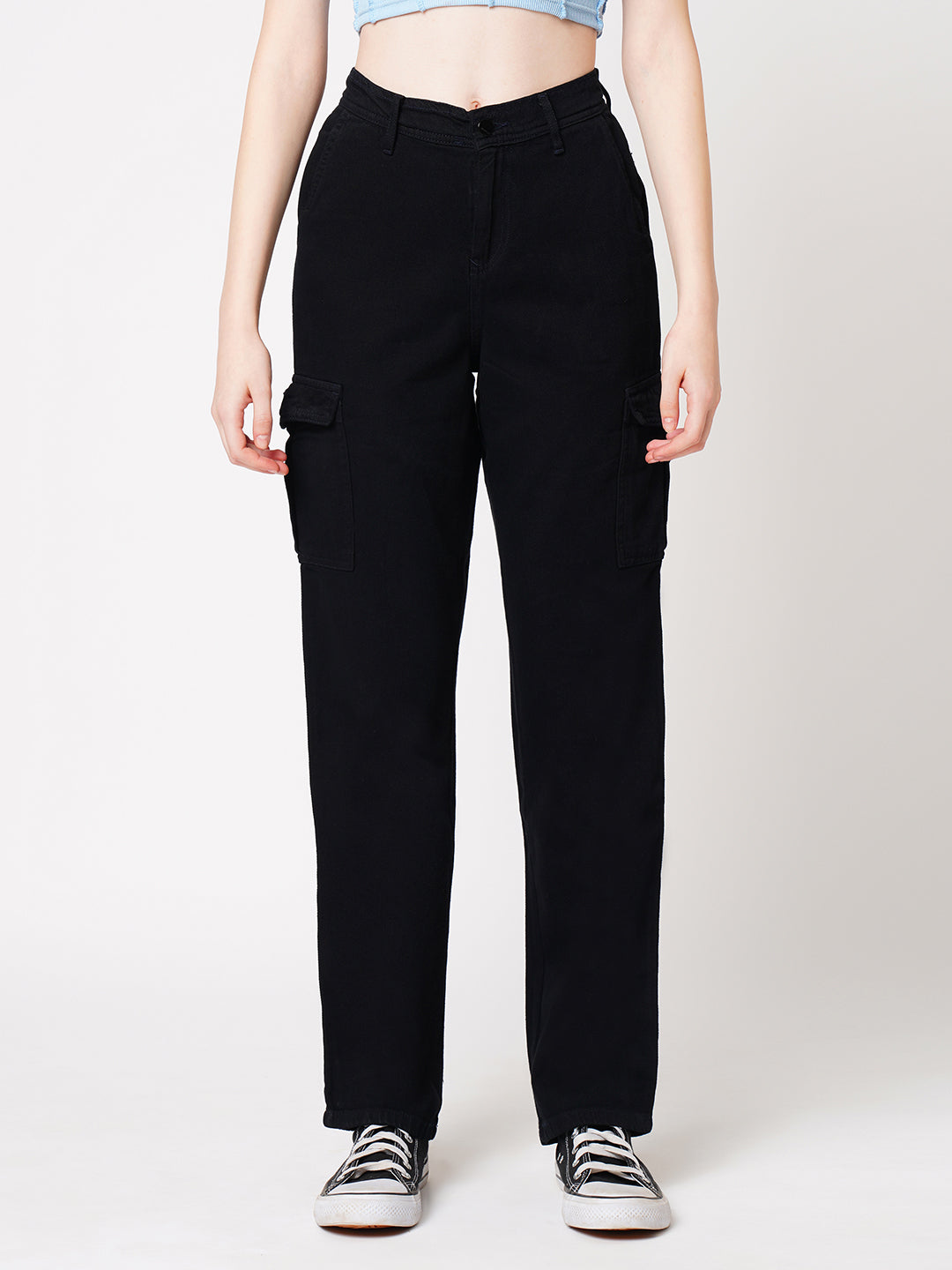 Women High-Rise Plain Cotton Cargo
