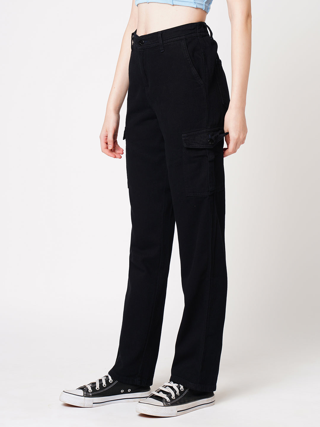 Women High-Rise Plain Cotton Cargo