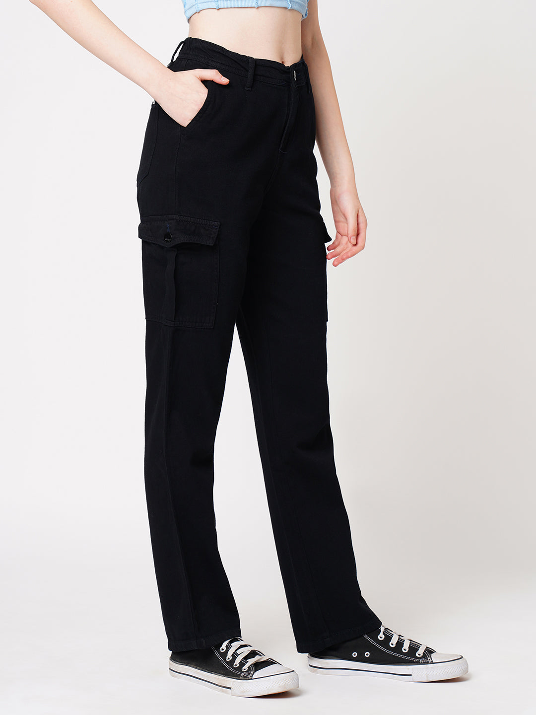 Women High-Rise Plain Cotton Cargo
