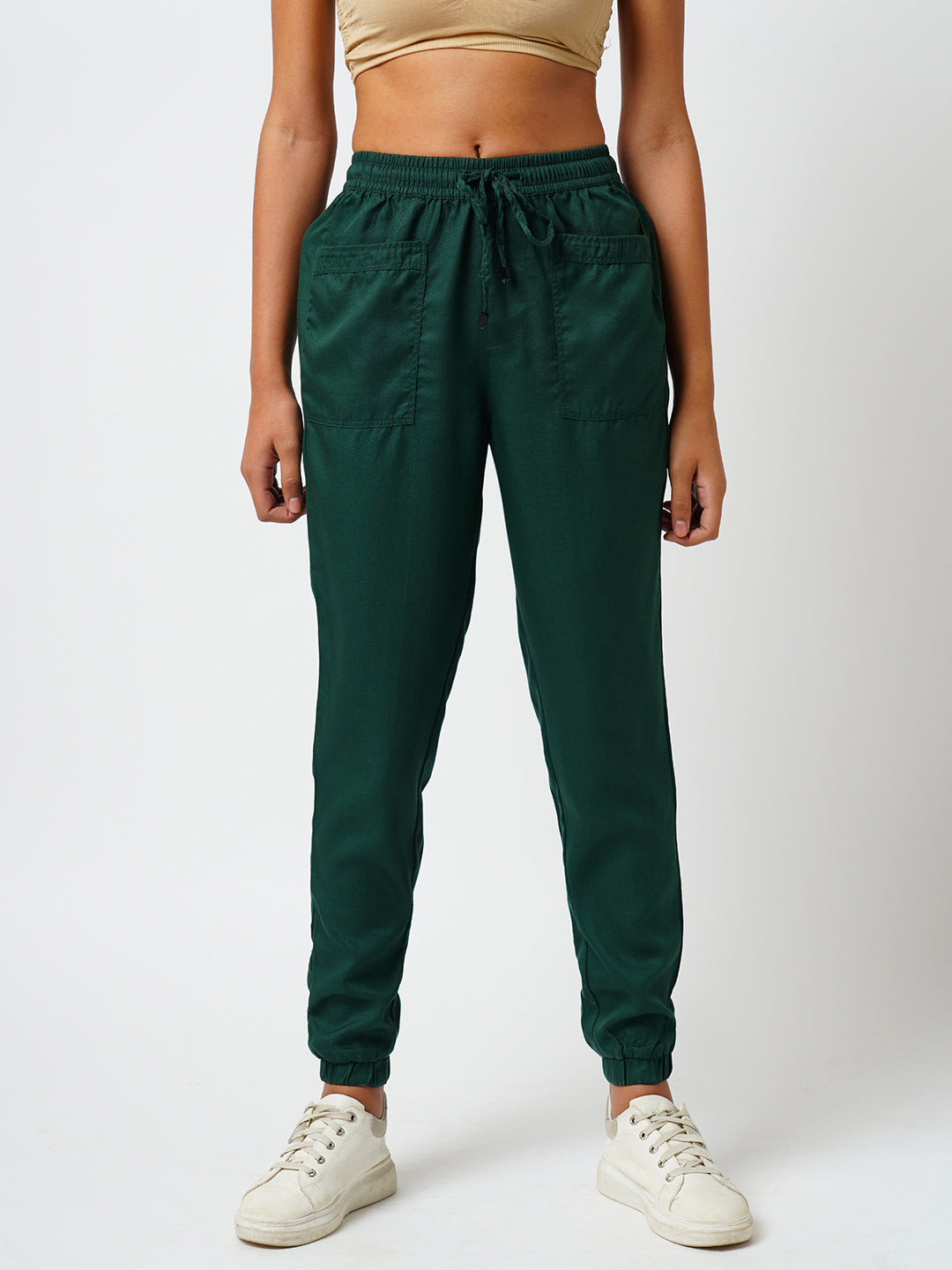 Women Bottle Green High-Rise Denim Jogger