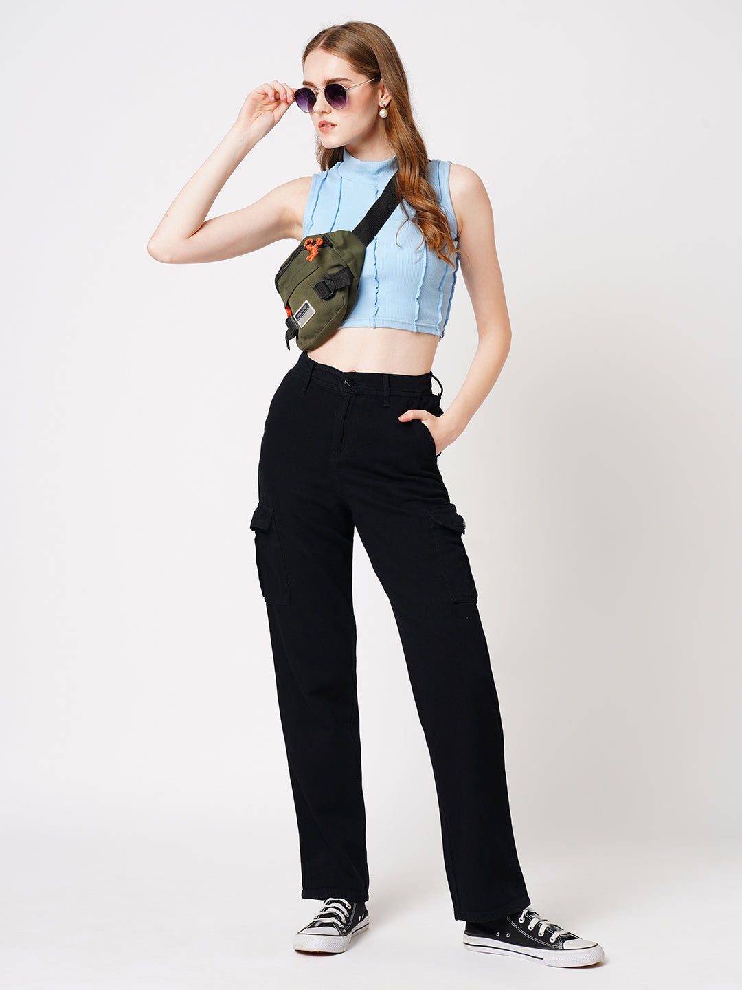 Women High-Rise Plain Cotton Cargo