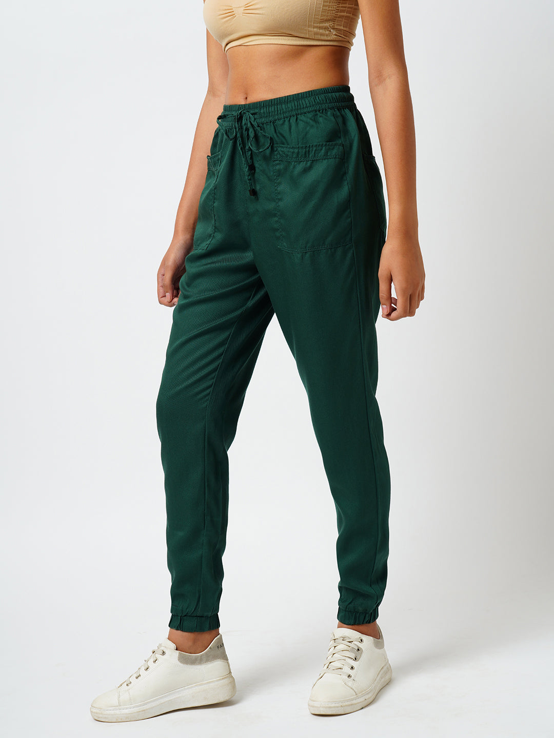 Women Bottle Green High-Rise Denim Jogger