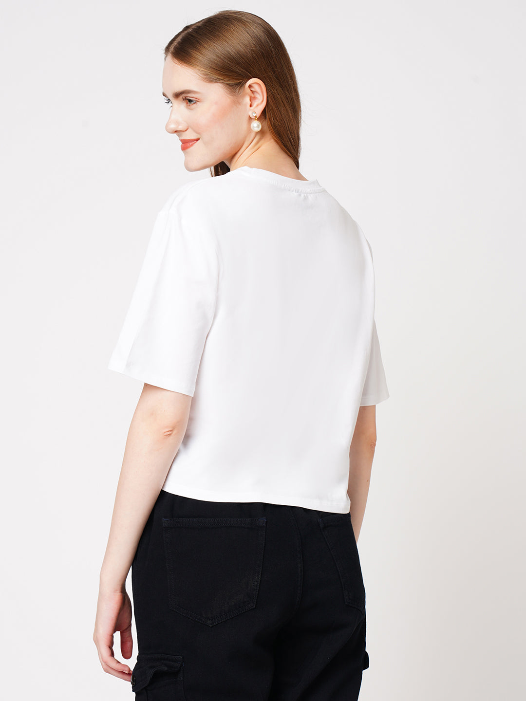 Women White Floral Graphic Tees