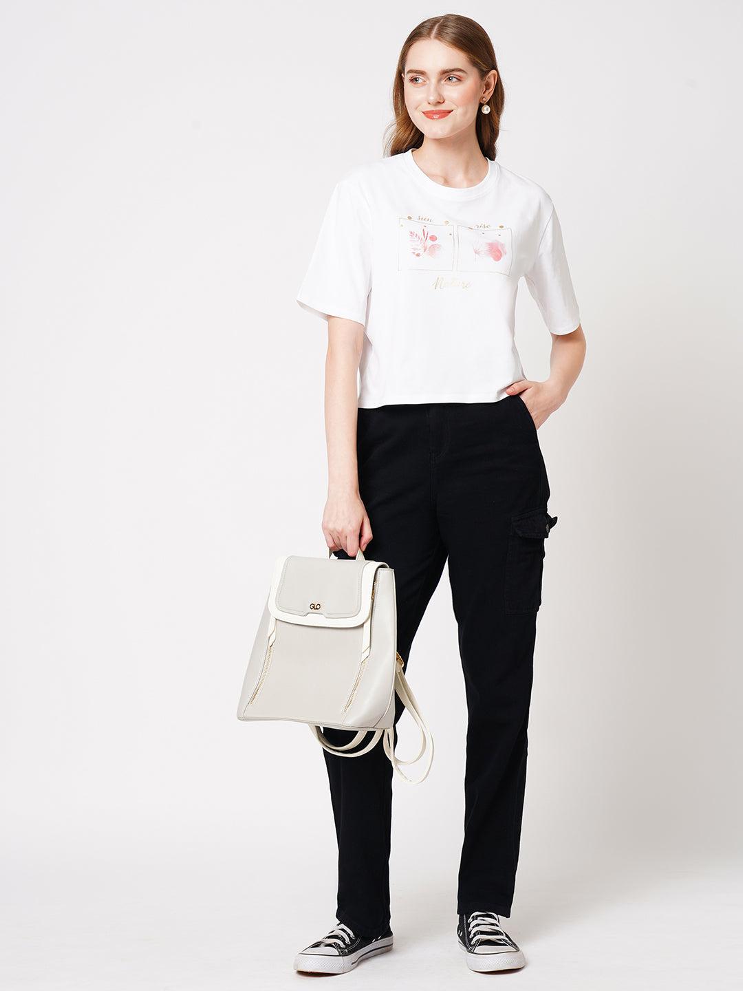 Women White Floral Graphic Tees