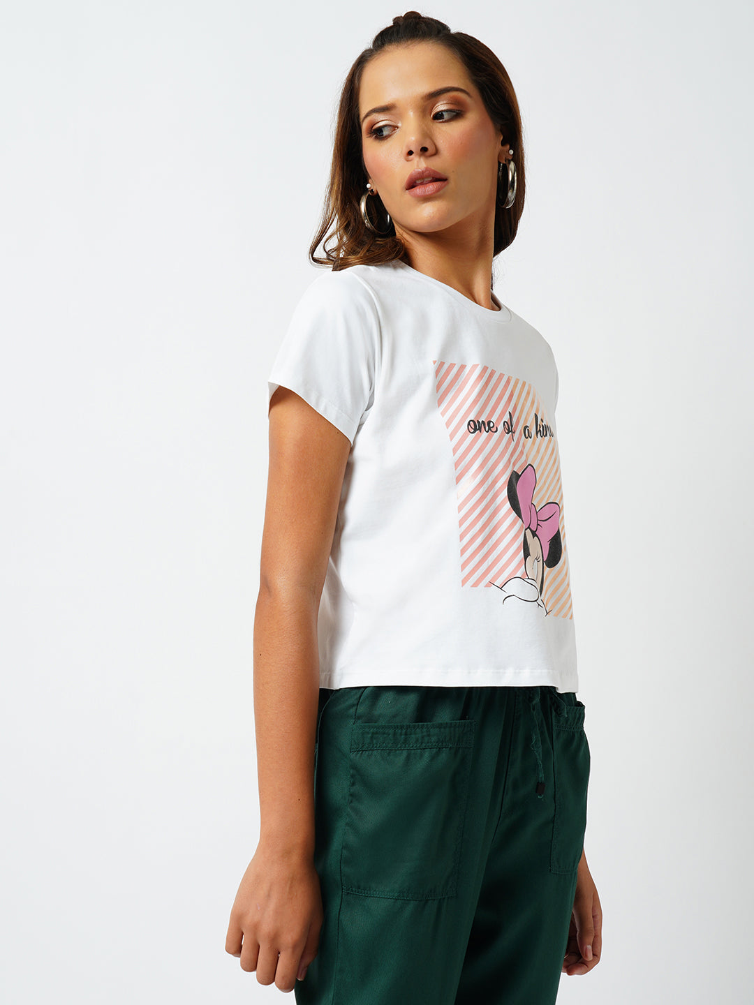 Women Off White Printed Slim T-Shirt