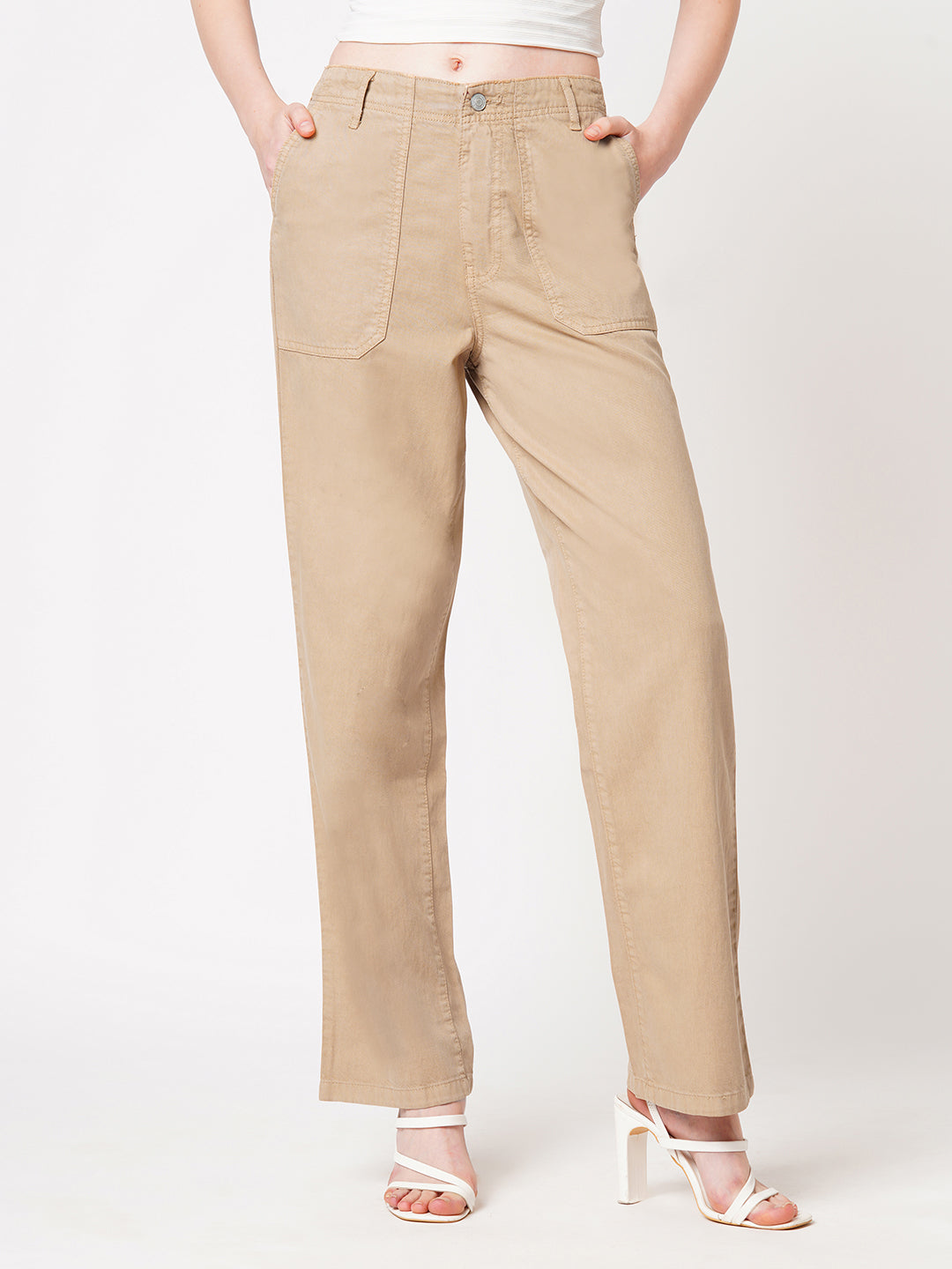 Women Light Brown High-Rise Straight Fit Jeans
