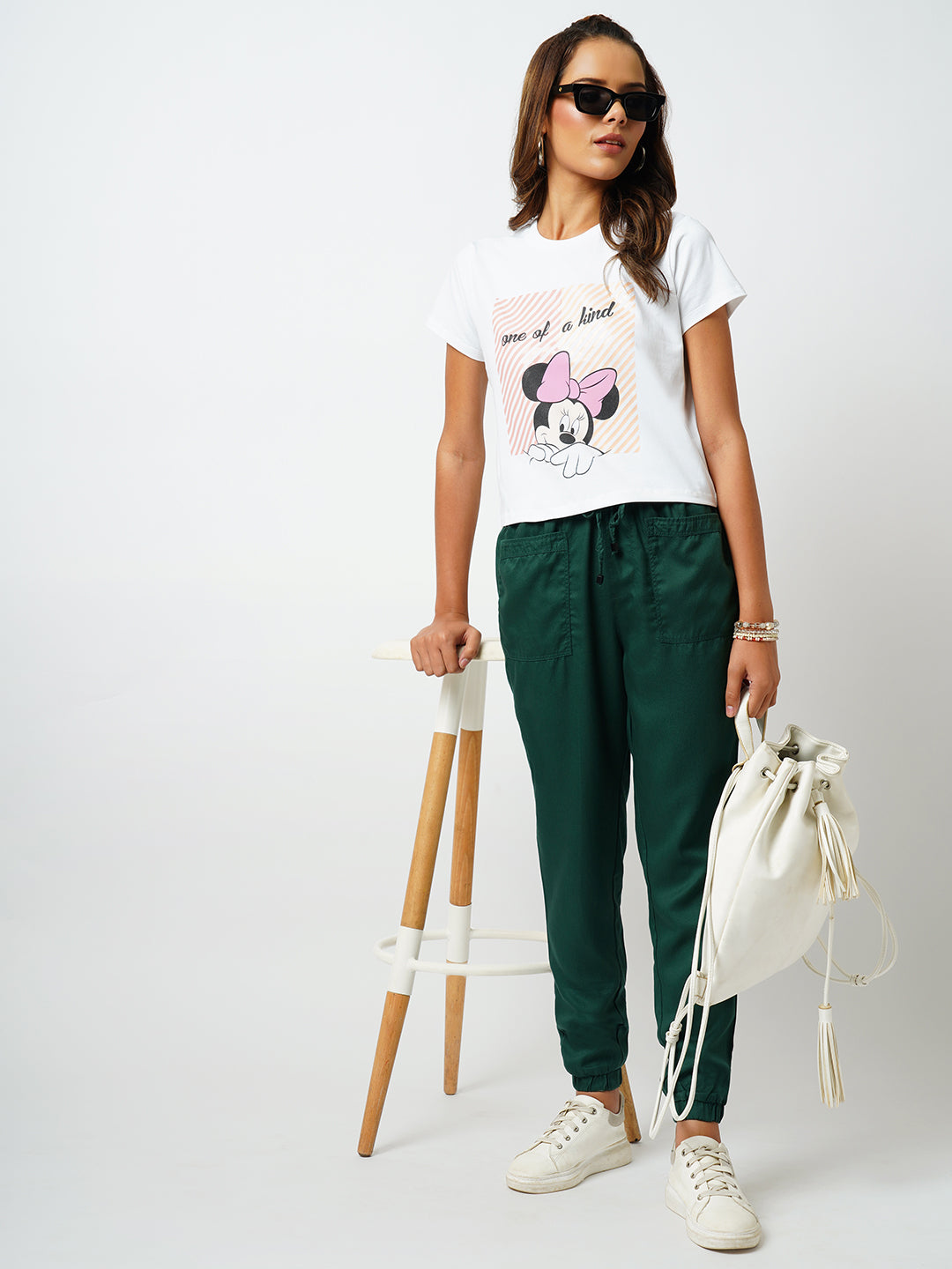 Women Off White Crop Tees