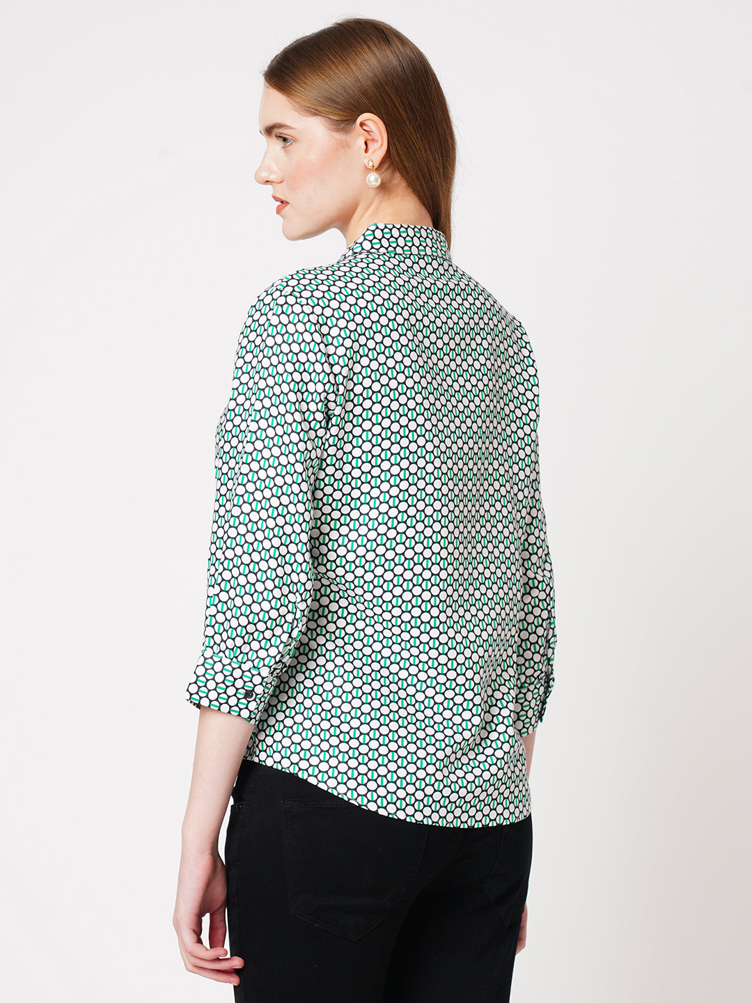 Women Geometric Print Slim Shirt