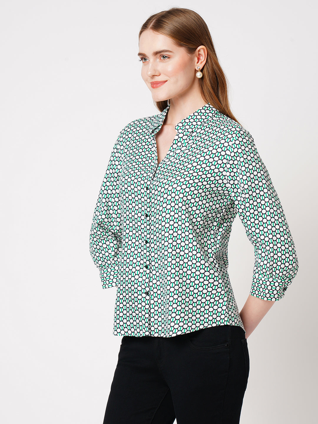 Women Geometric Print Slim Shirt