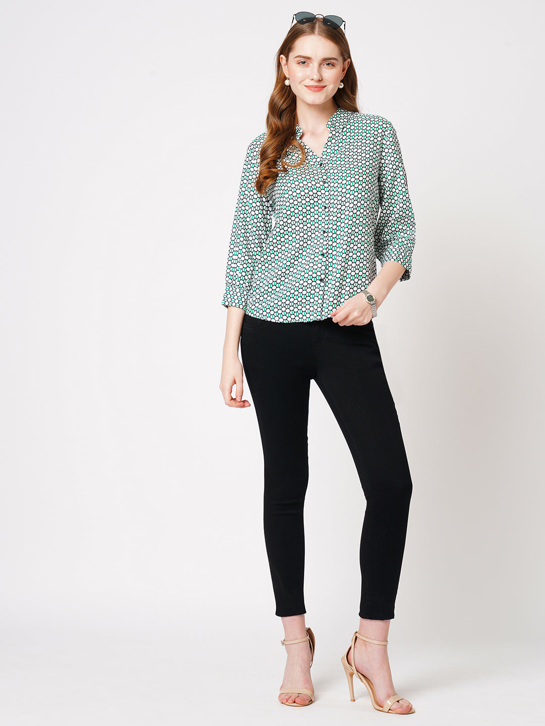 Women Geometric Print Slim Shirt