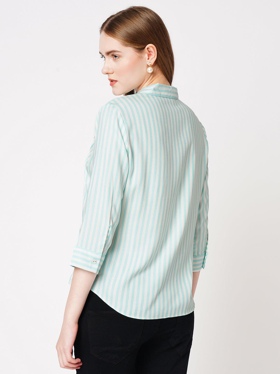 Women Mint & White Striped Shirt