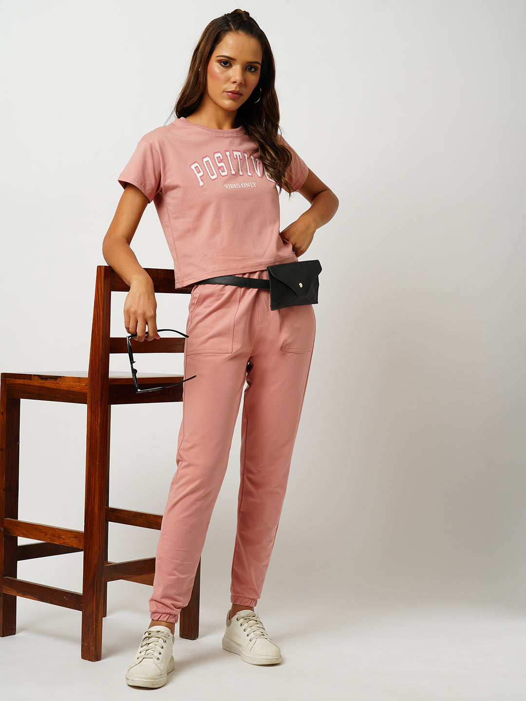 Women Blush Pink Mid-Rise Joggers