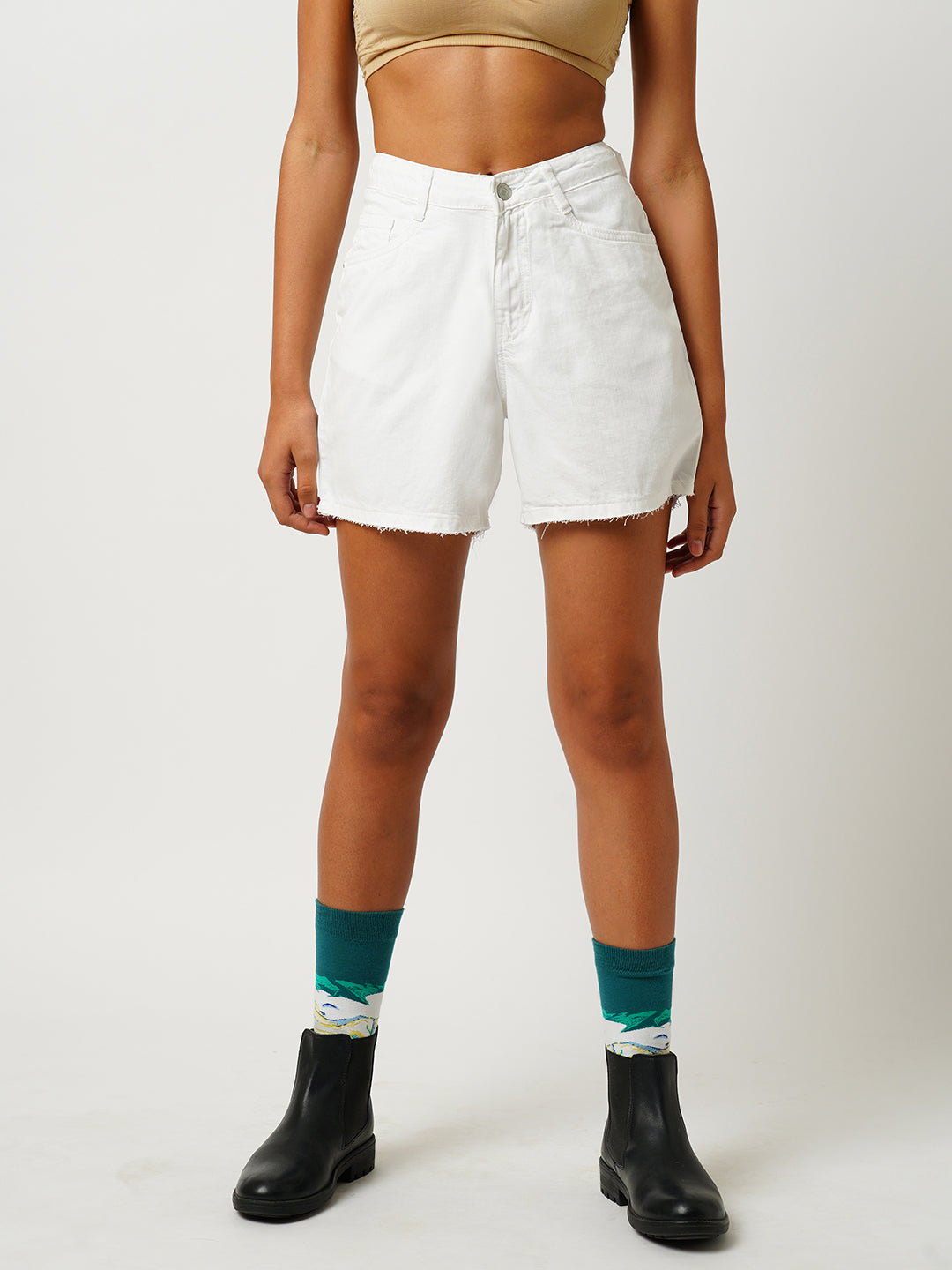 Women White High-Rise Slim Shorts