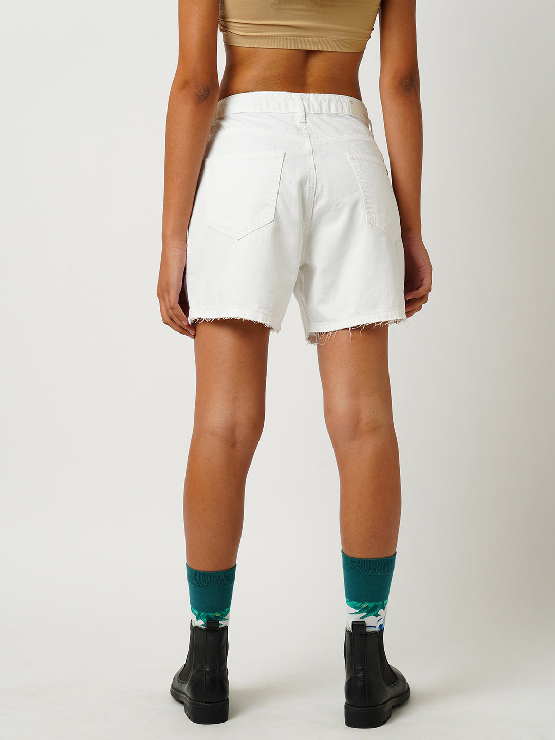 Women White High-Rise Slim Shorts