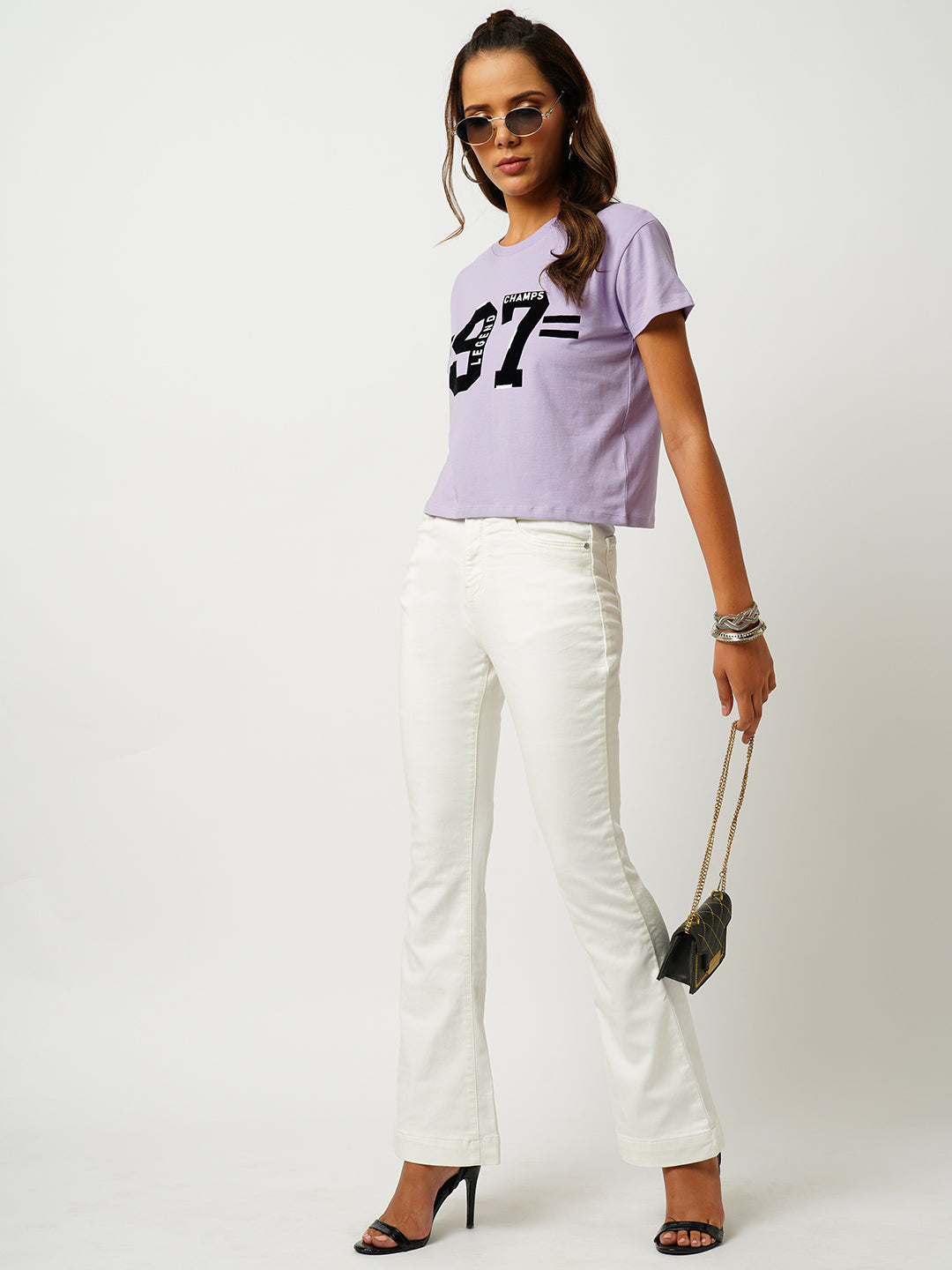 Women Ecru High-Rise Mini Flare Jeans