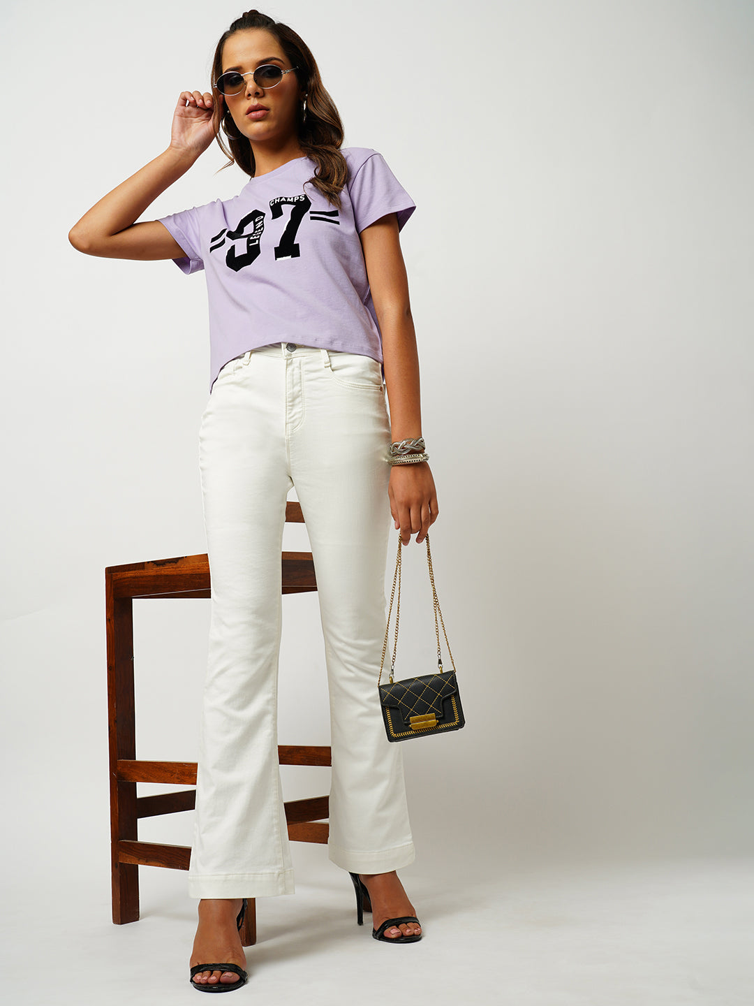 Women Ecru High-Rise Mini Flare Jeans