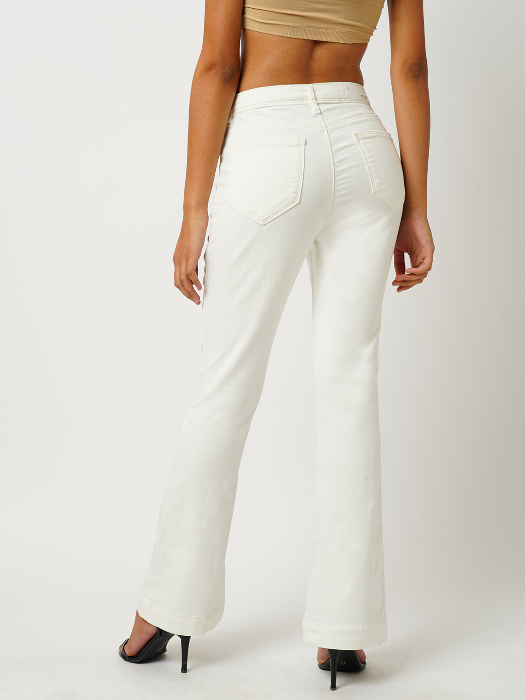 Women Ecru High-Rise Mini Flare Jeans