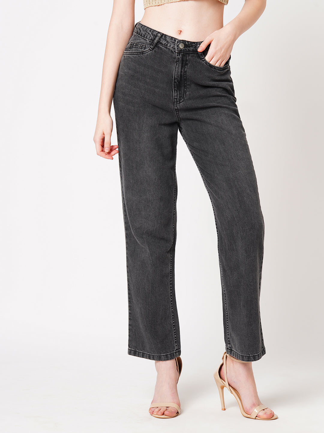Women Grey High-Rise Relax Straight Jeans
