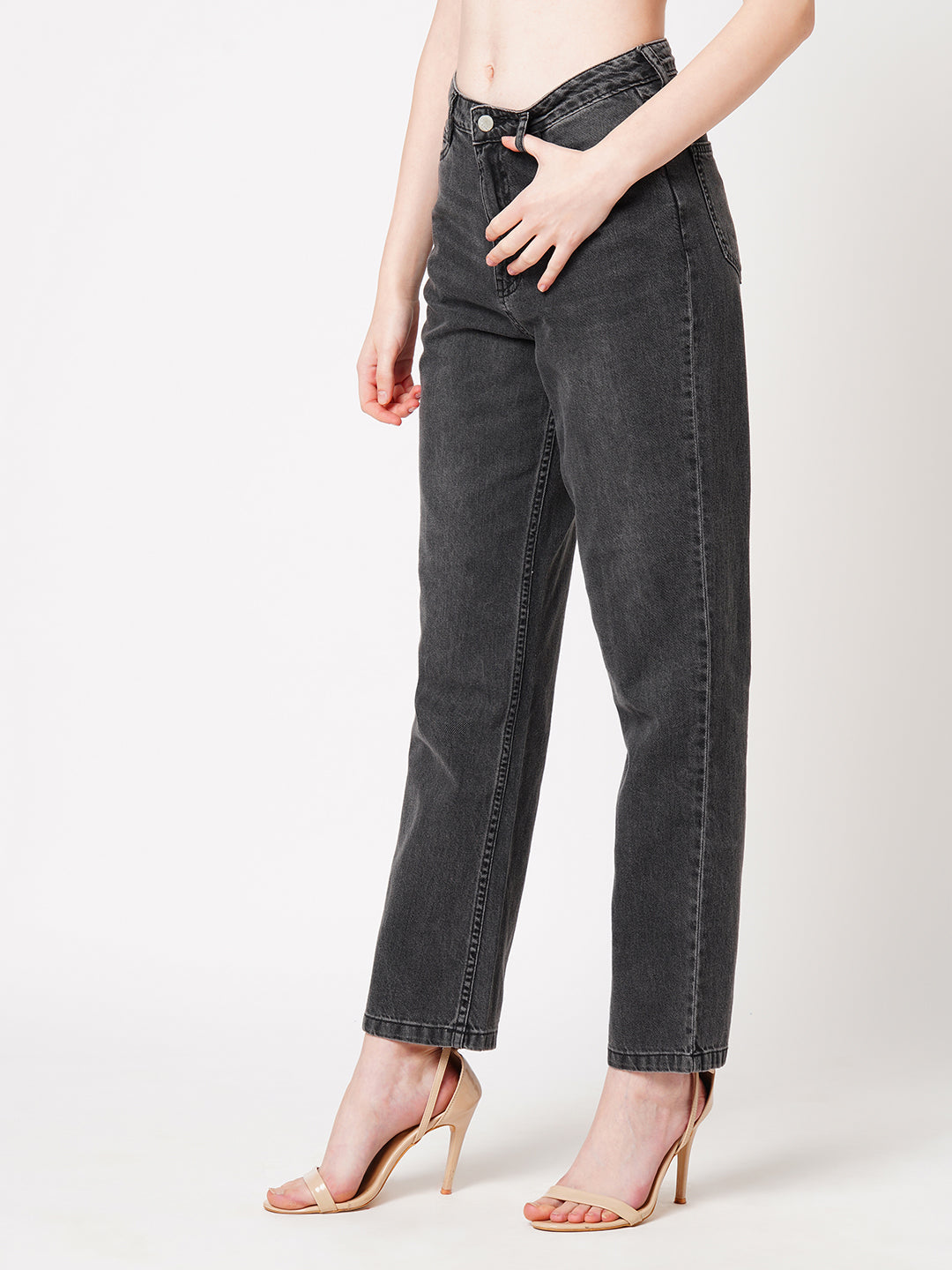 Women Grey High-Rise Relax Straight Jeans