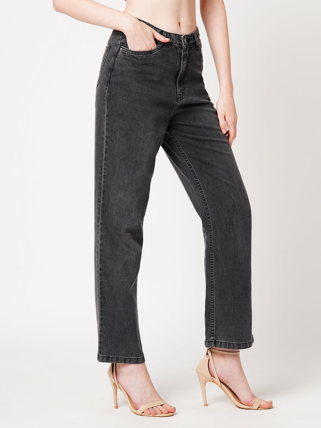 Women Grey High-Rise Relax Straight Jeans