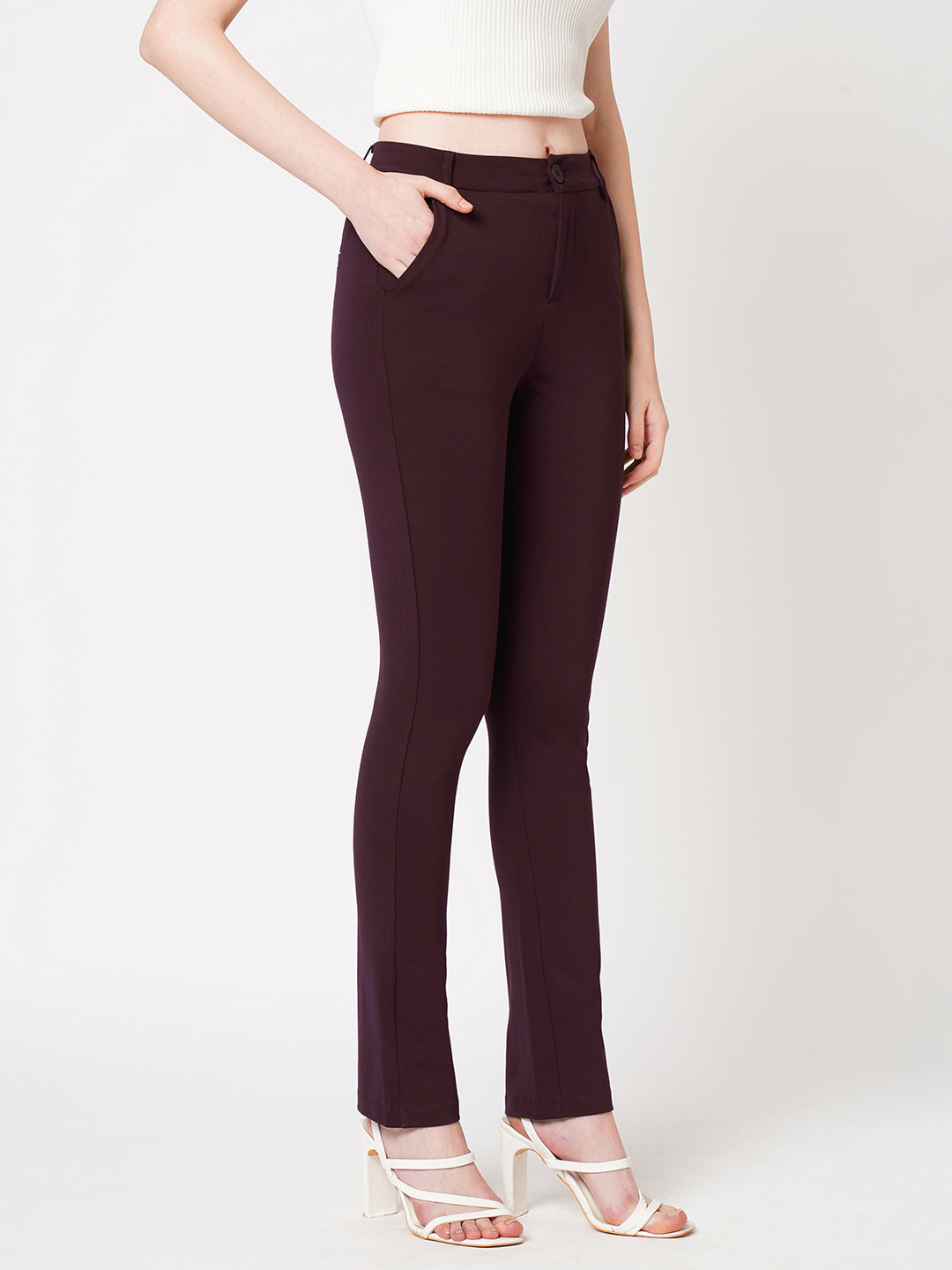 Women Wine High-Rise Skinny Treggings
