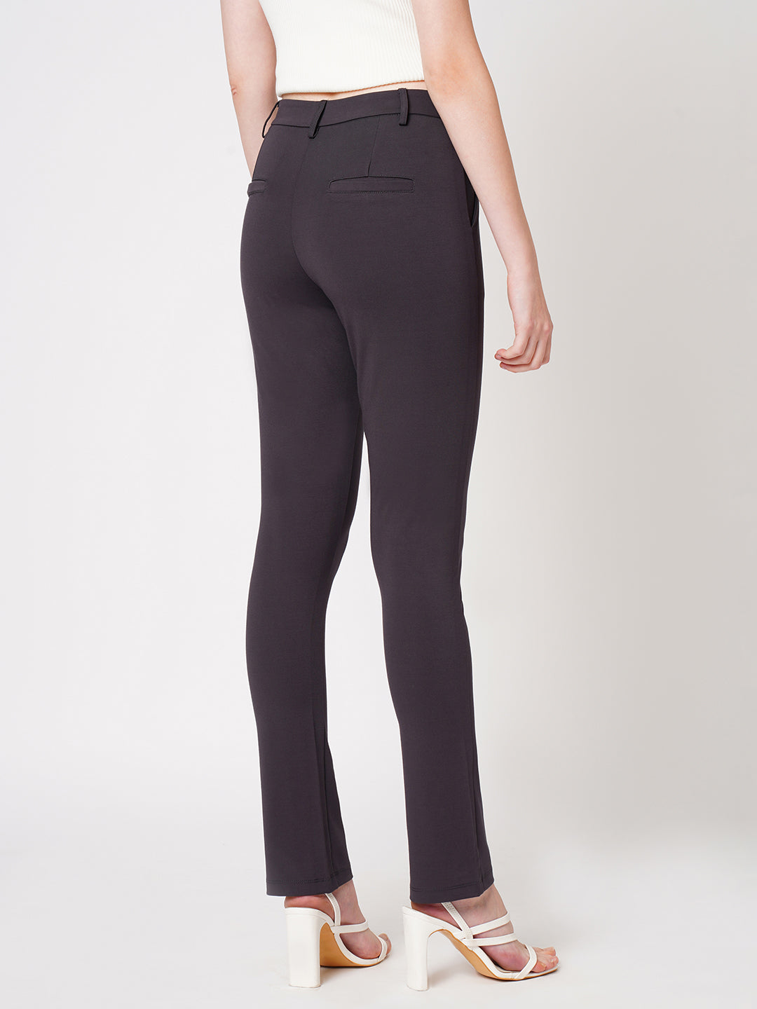 Women Dark Grey High-Rise Skinny Treggings