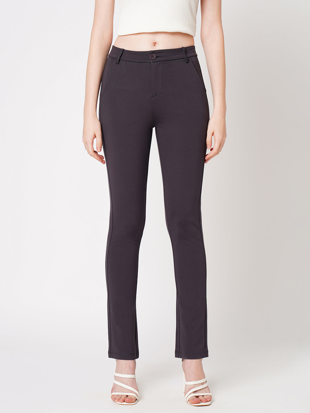 Women Dark Grey High-Rise Skinny Treggings