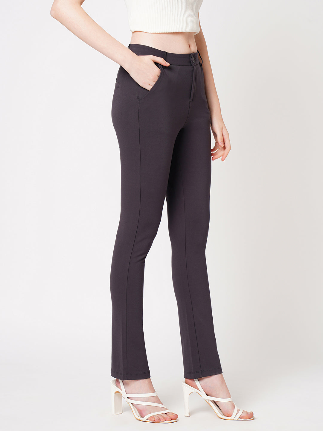 Women Dark Grey High-Rise Skinny Treggings