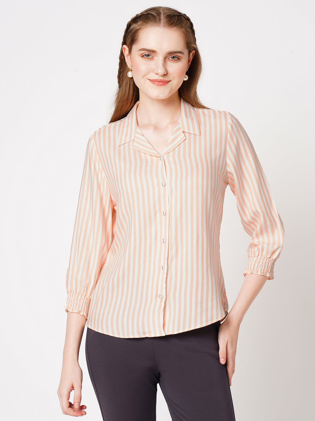 Women Peach Fuzz Stripes Shirt