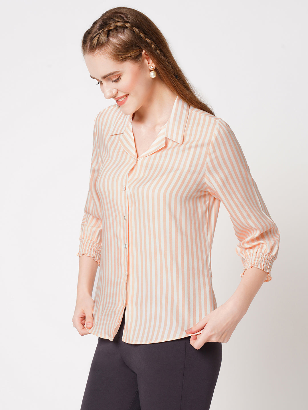 Women Peach Fuzz Stripes Shirt