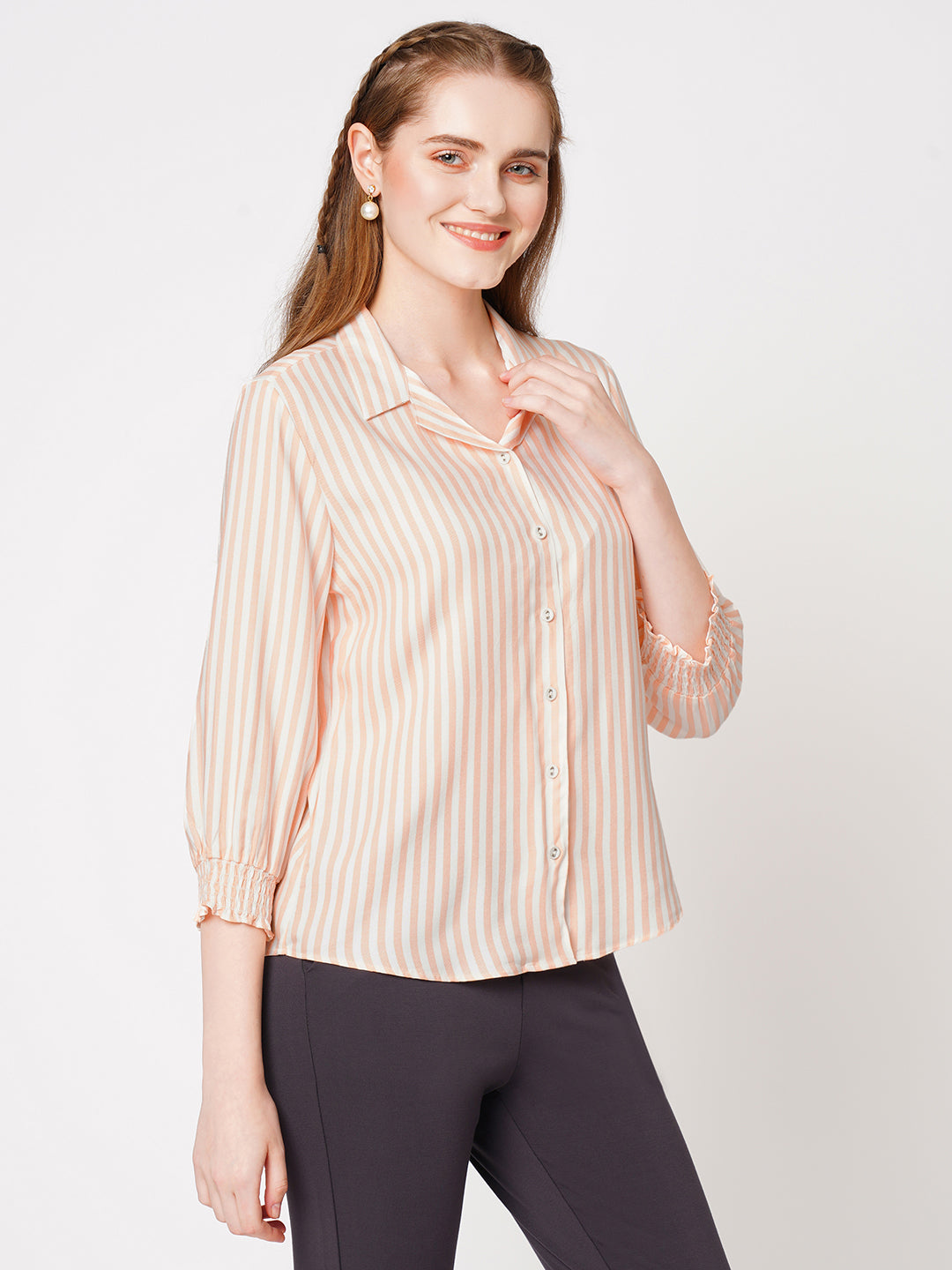 Women Peach Fuzz Stripes Shirt