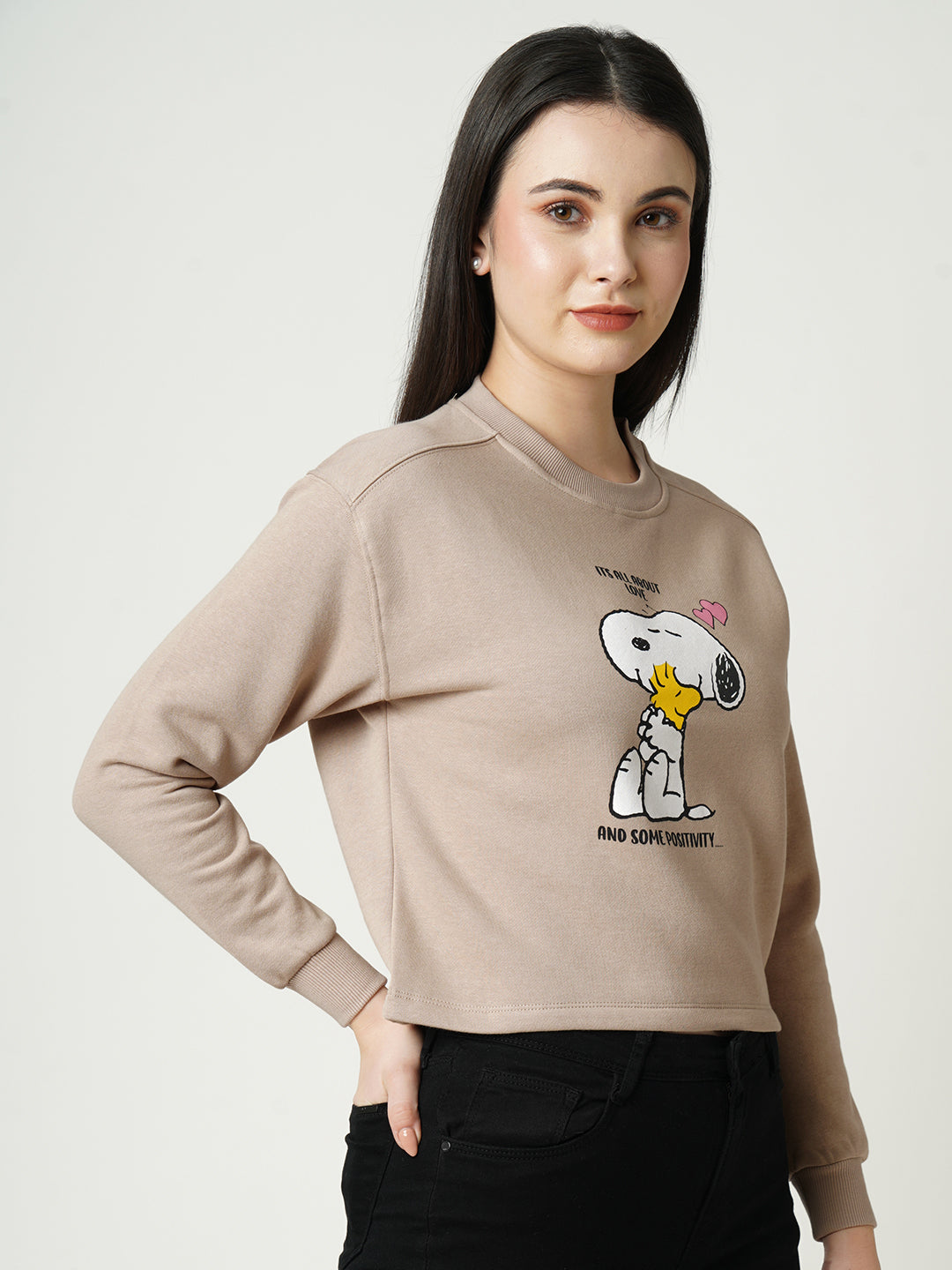 Women Beige Printed Sweatshirt