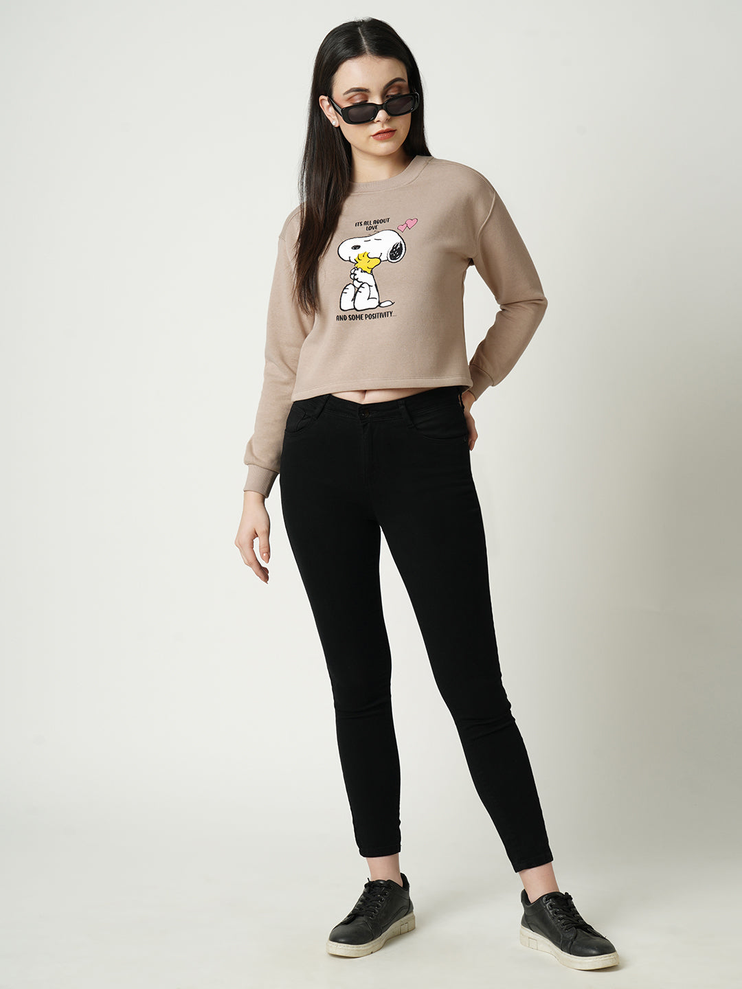 Women Beige Printed Sweatshirt