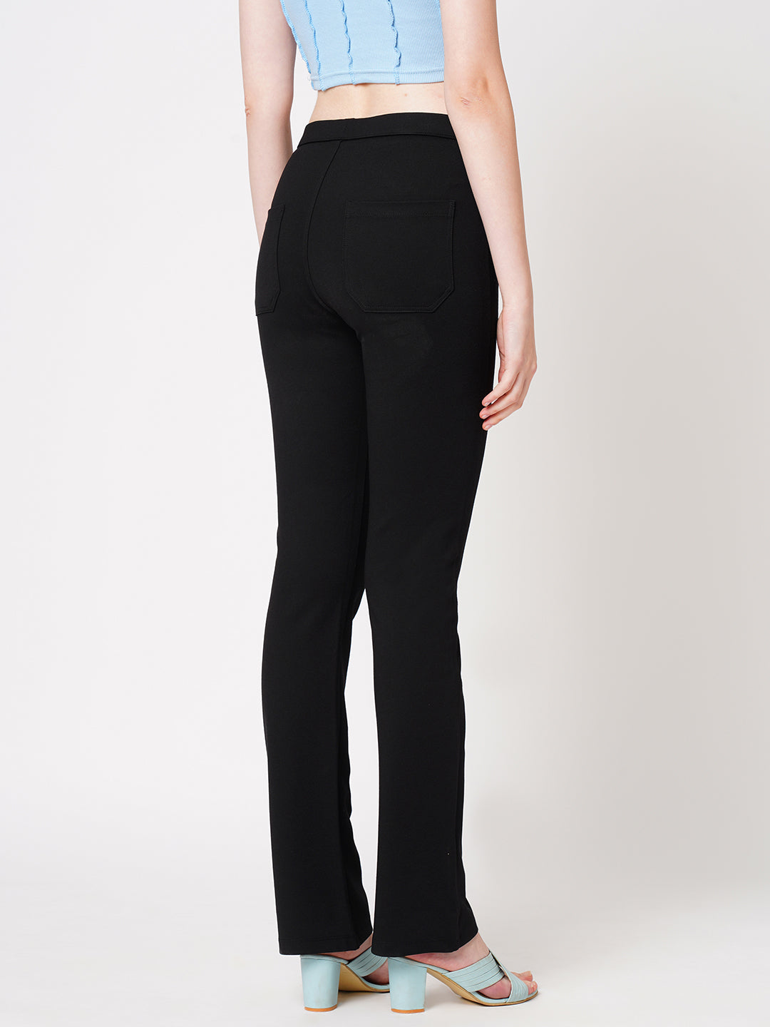 Women Black High-Rise Straight Treggings