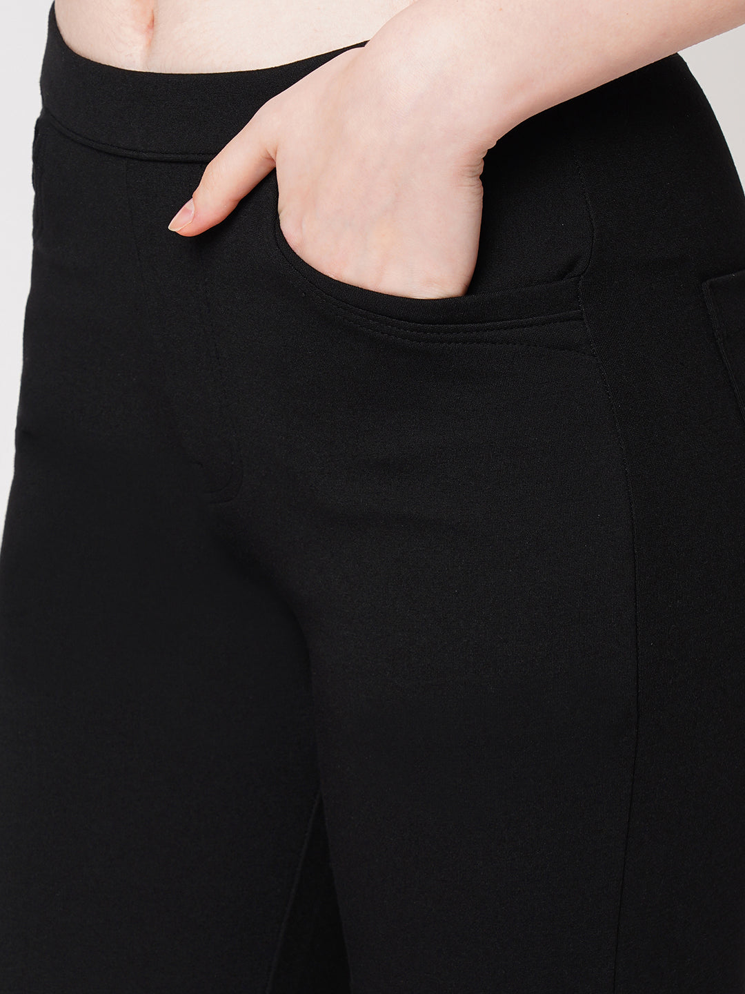Women Black High-Rise Straight Treggings