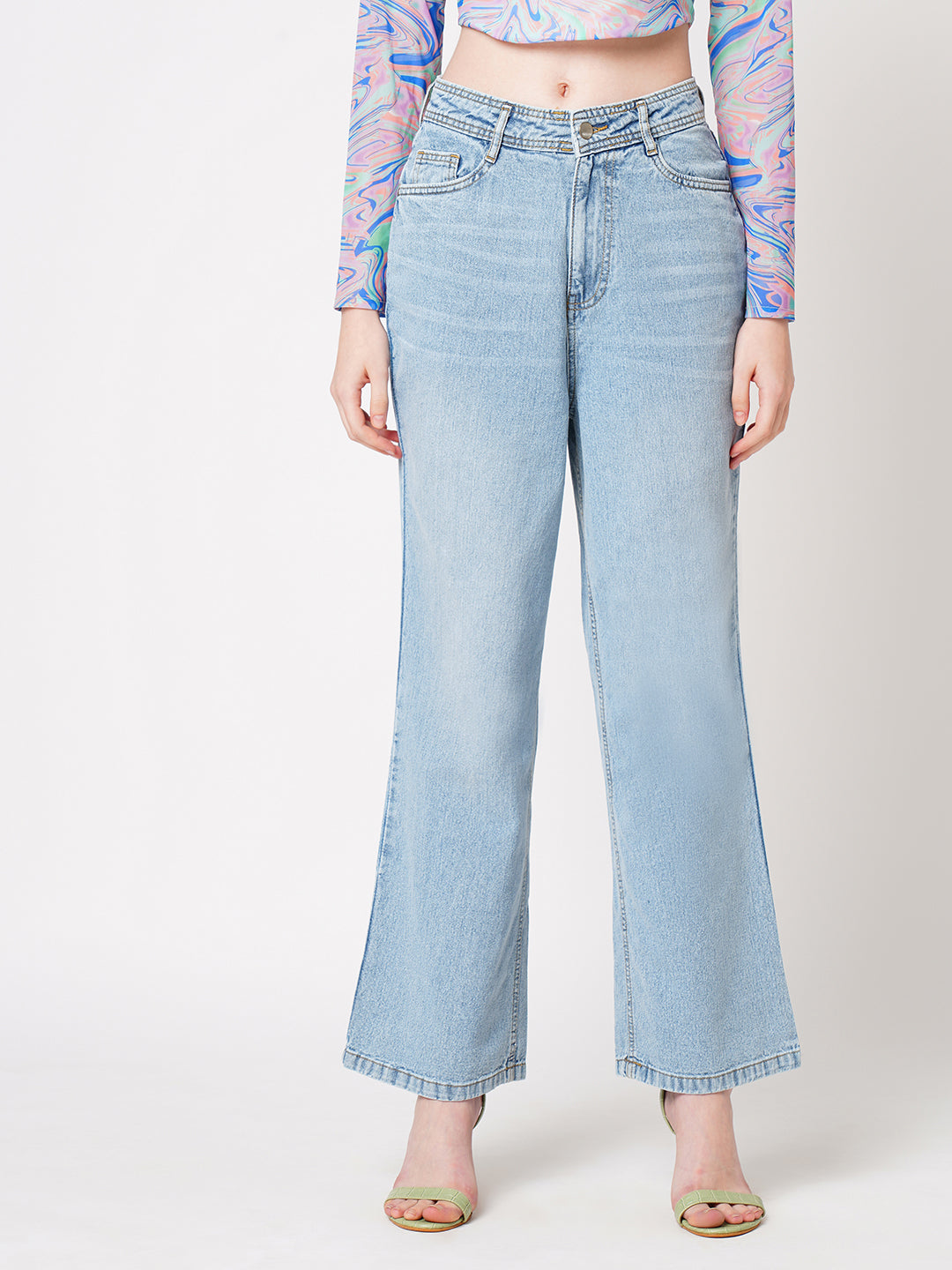 Women Blue High-Rise Wide Leg Jeans