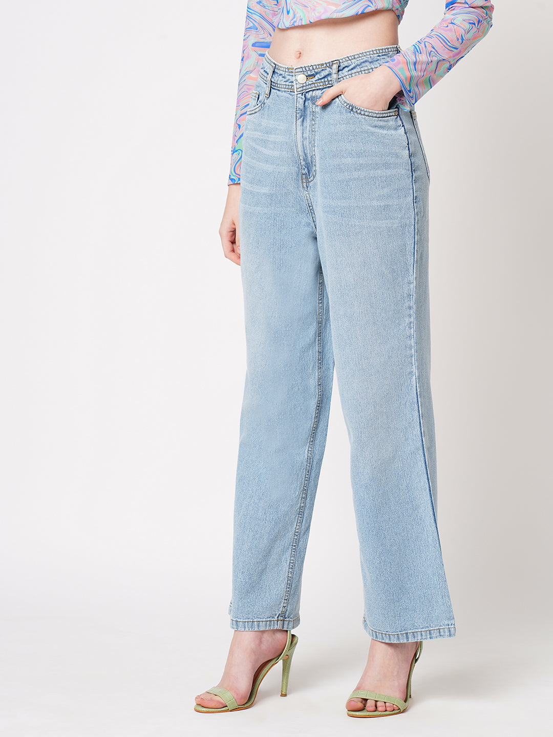 Women Blue High-Rise Wide Leg Jeans