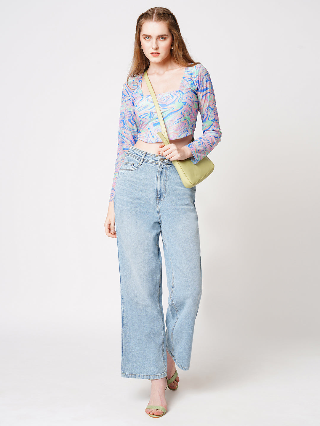 Women Blue High-Rise Wide Leg Jeans
