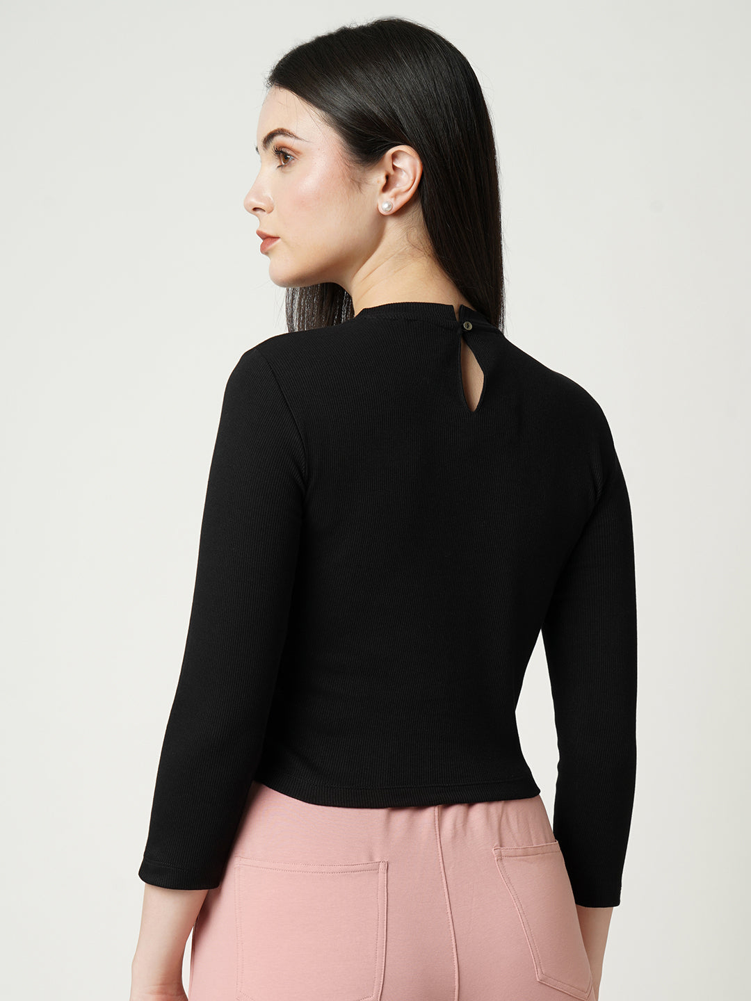 Women Jet Black Solid Slim T-Shirt