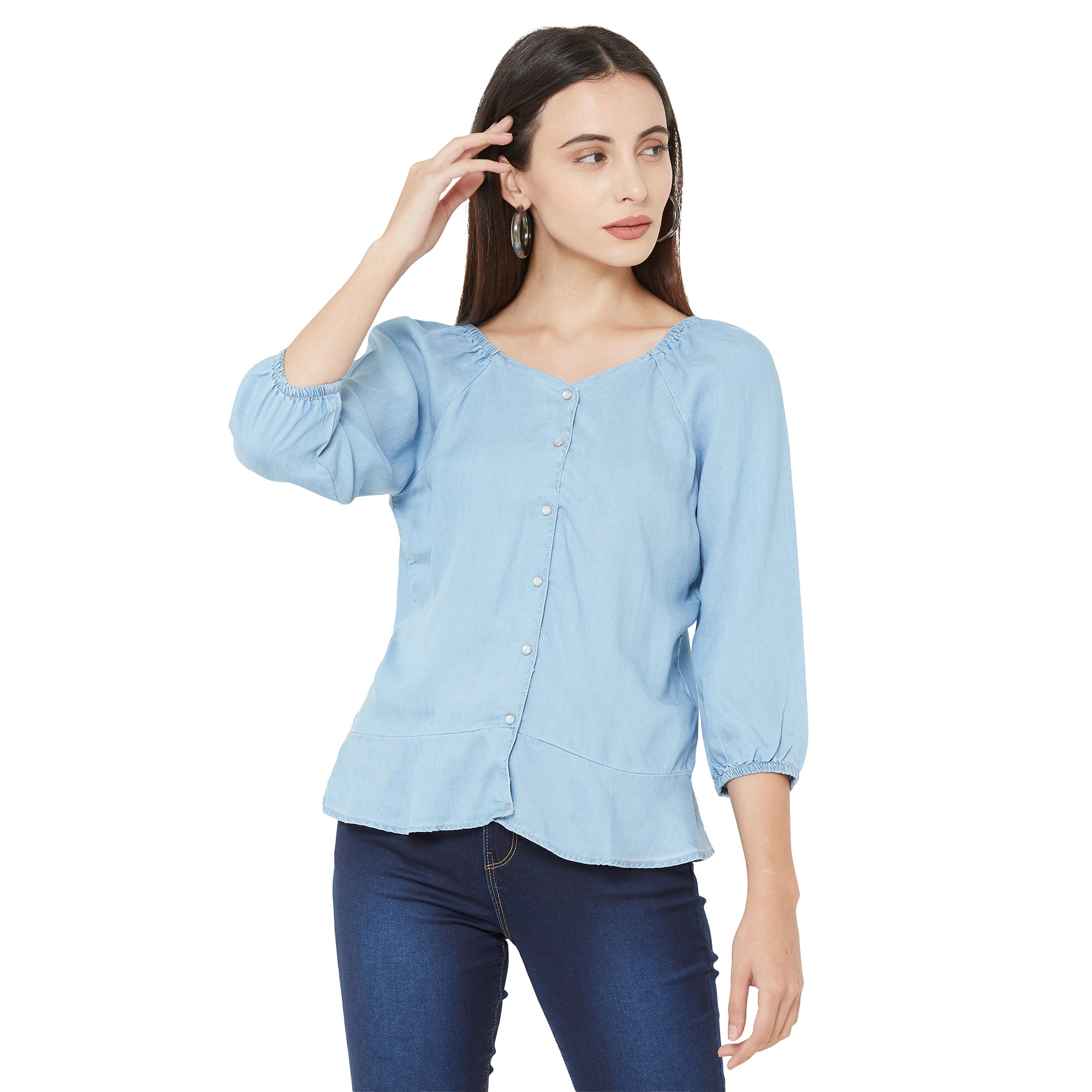 Women Light Blue Denim Top