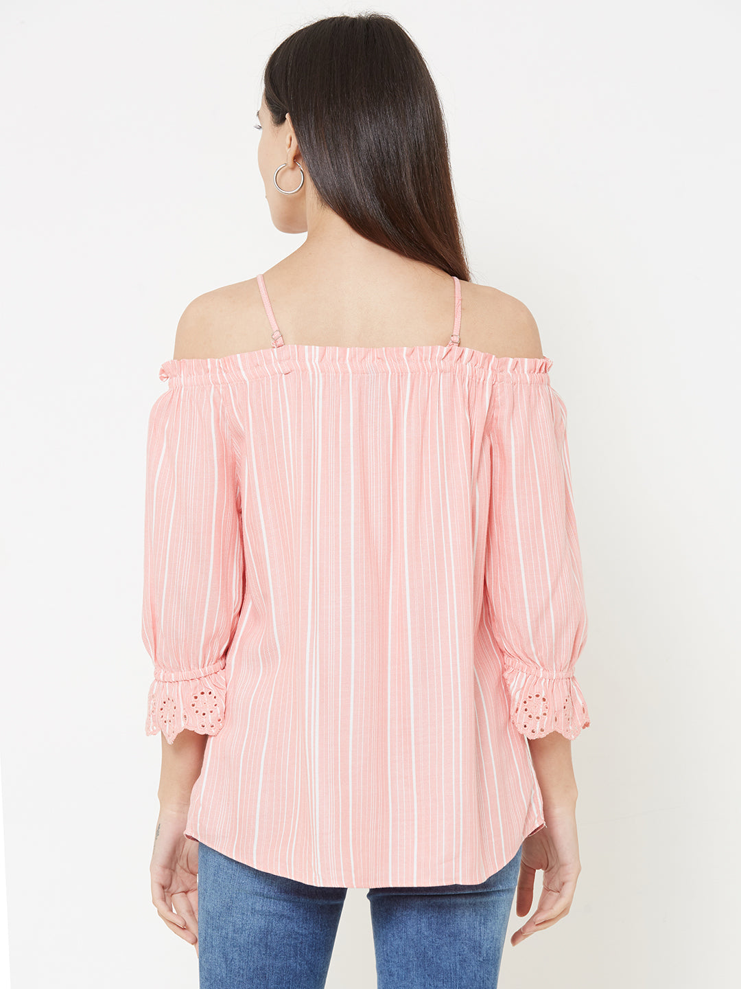 Women Peach-White Slim Top