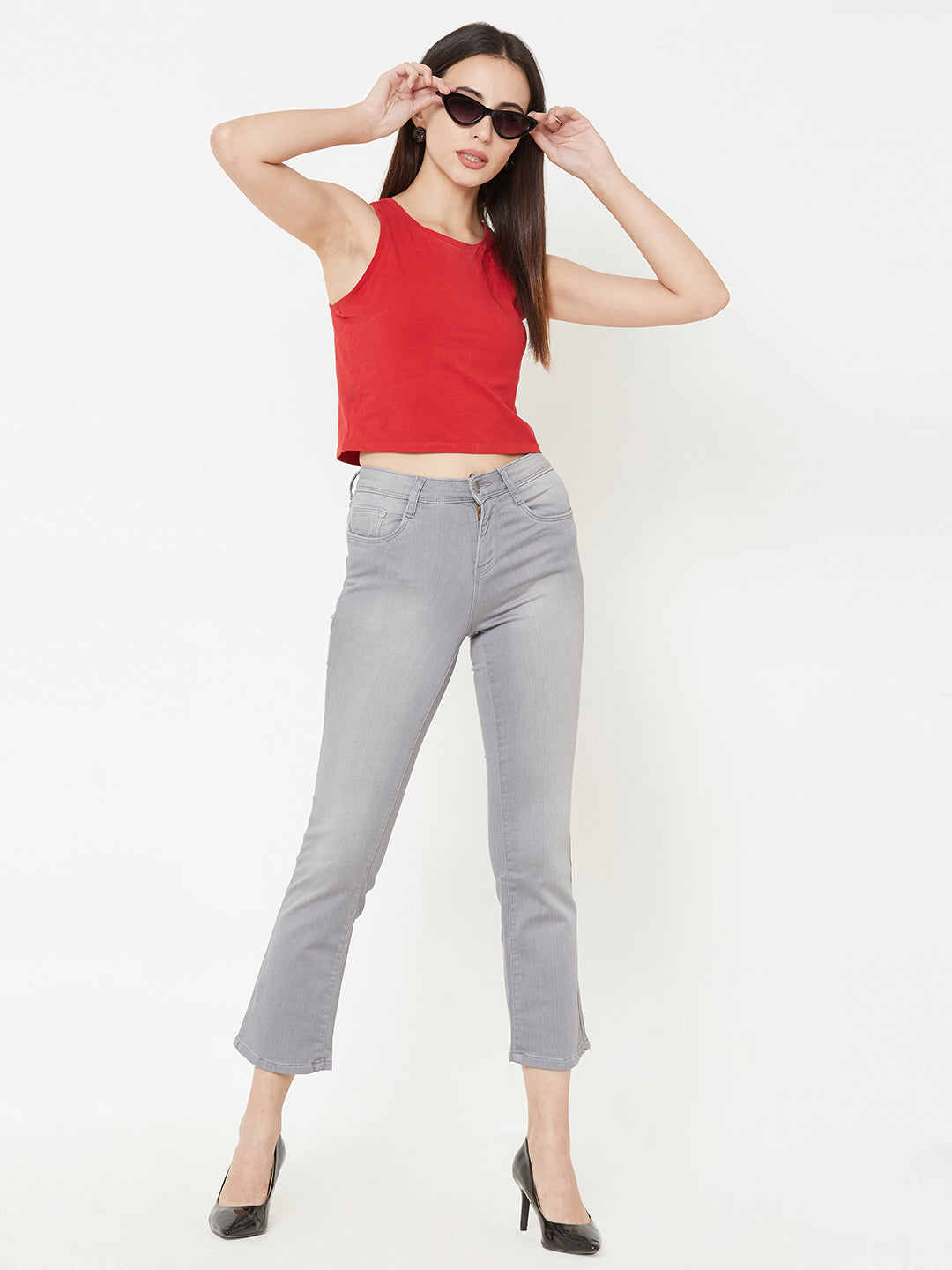 Women Grey High-Rise Skinny Jeans