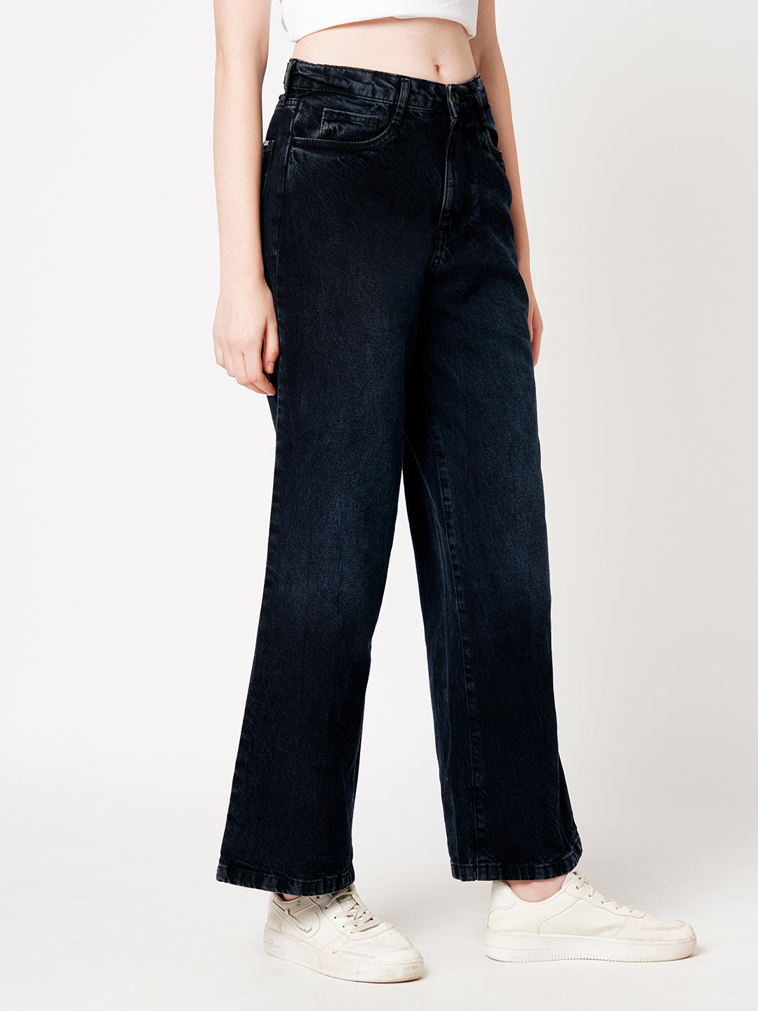 Women Charcoal Black High-Rise Wide Leg Jeans