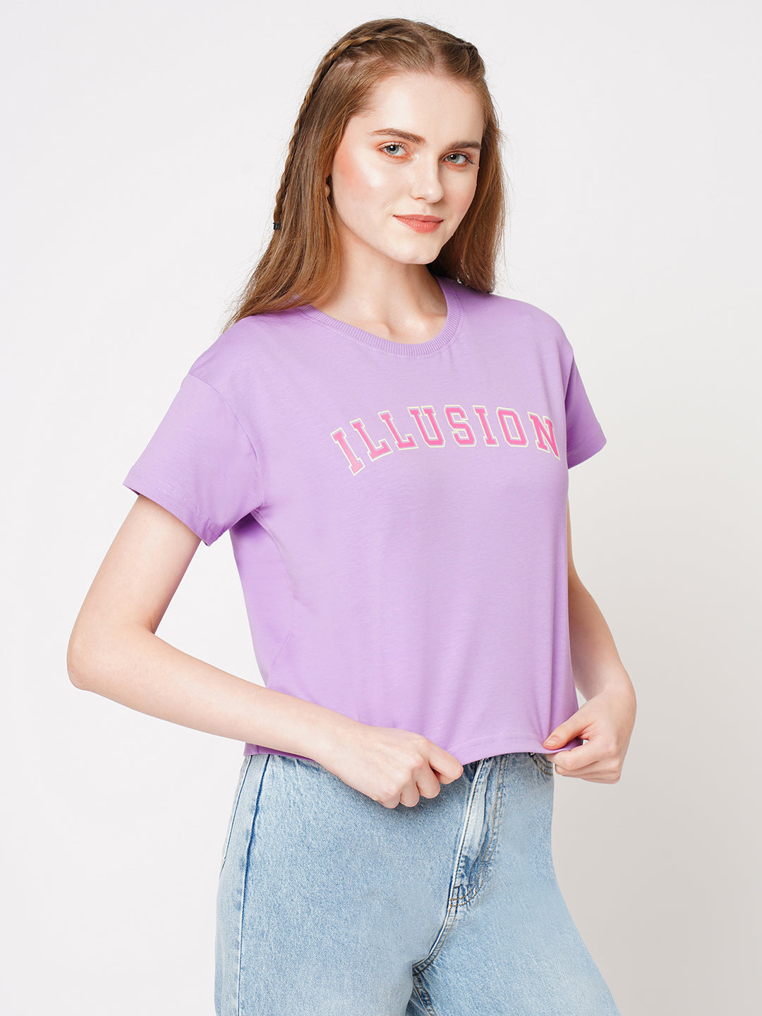 Women Slim Fit Lilac Printed Athleisure Top