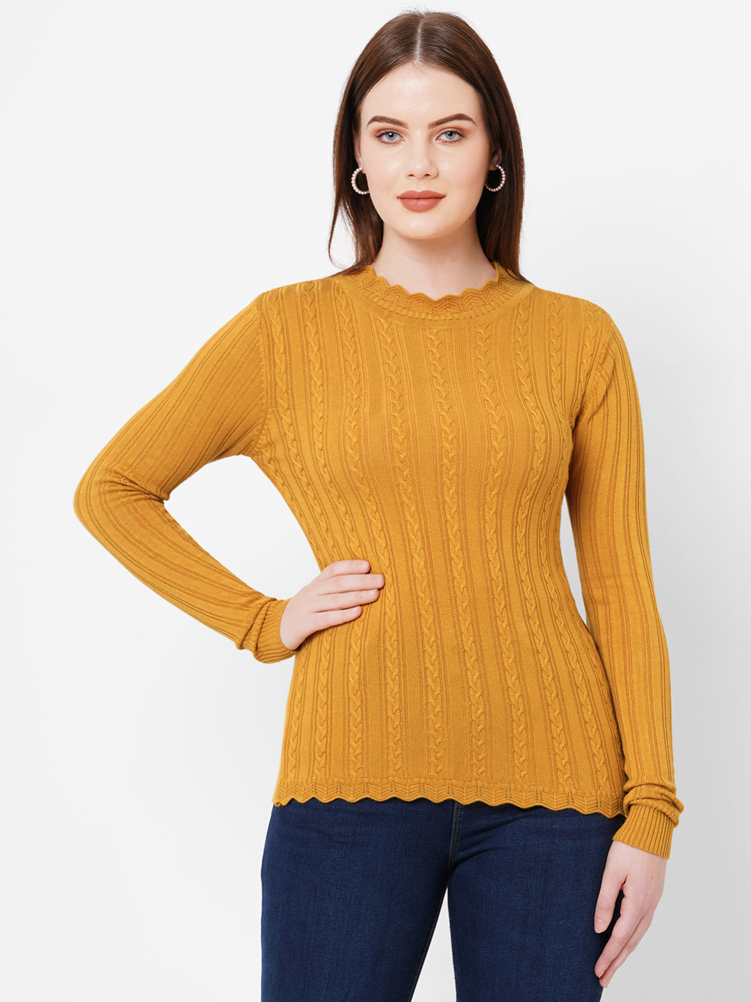 Women Honey Mustard Sweaters